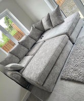 Chiswick Right Hand Facing Corner Sofa with Footstool Silver