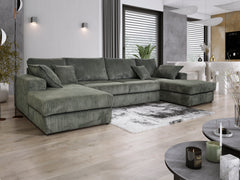Family Large Double Sofa with Footstool U-Shaped Grey