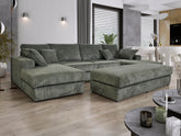 Family Large Double Sofa with Footstool U-Shaped Grey