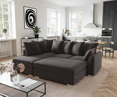 Chiswick Left Hand Facing Corner Sofa with Footstool Black