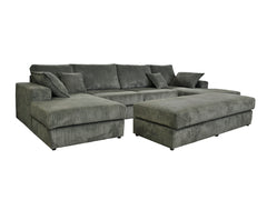 Family Large Double Sofa with Footstool U-Shaped Grey