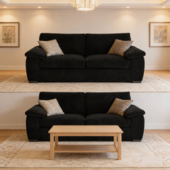 Amalfi Jumbo Cord 3+2 Seater Sofa Set Black