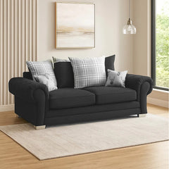 Verona 3 Seater +2 Seater Scatter Back Fabric Sofa Set Black