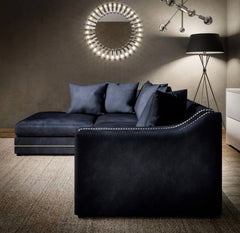 Luxury Cruise Corner - Studded Arms Right Hand Facing Corner Sofa Charcoal