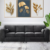Raven Plush Velvet 4 Seater Full Back Sofa Black
