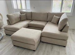 Harper 5 seater Cinema U shaped Chenille Fabric Corner Sofa