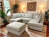 Harper 5 seater Cinema U shaped Chenille Fabric Corner Sofa Beige