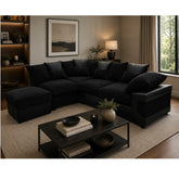 Dino Fabric Left Hand Facing Corner Sofa Foam Seating Black-Black