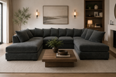 Windsor Scatter Back 6 Seater U Shaped Corner Chenille Fabric Sofa Black