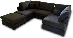 Harper 5 seater Cinema U shaped Chenille Fabric Corner Sofa Black