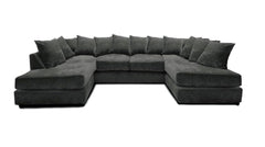 Windsor Scatter Back 6 Seater U Shaped Corner Chenille Fabric Sofa Black