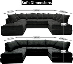 Windsor Scatter Back 6 Seater U Shaped Corner Chenille Fabric Sofa Black