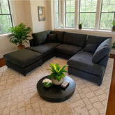 Harper 5 seater Cinema U shaped Chenille Fabric Corner Sofa Black