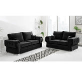 Chingford Plush Velvet Full Back 3+2 Seater Sofa Set Black