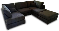 Harper 5 seater Cinema U shaped Chenille Fabric Corner Sofa Black