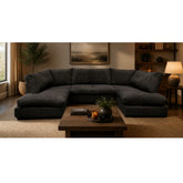 Aspen Full Back 6 Seater U Shaped Corner Jumbo Cord Fabric Sofa Black