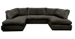 Aspen Full Back 6 Seater U Shaped Corner Jumbo Cord Fabric Sofa Black