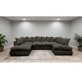 Monaco Scatter Back 6 Seater U Shaped Corner Jumbo Cord Fabric Sofa Black