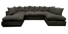 Monaco Scatter Back 6 Seater U Shaped Corner Jumbo Cord Fabric Sofa Black