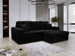 Luxe Chunky Cord 3-Seater Sofa with Removable 2 Footstools Black