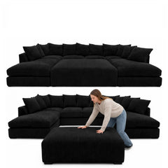 Cinema Large U Shape Sofa Jumbo Cord Fabric Black