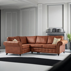 Oakland Suede Leather 1c2 Corner Sofa Brown