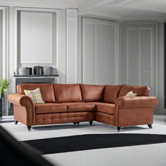 Oakland Suede Leather 2c1 Corner Sofa Brown