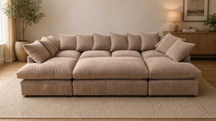 Cinema Large U Shape Sofa Jumbo Cord Fabric Coffee