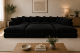 Cinema Large U Shape Sofa Jumbo Cord Fabric Black