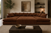 Cinema Large U Shape Sofa Jumbo Cord Fabric Chocolate