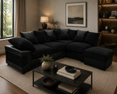 Dino Fabric Right Hand Facing Corner Sofa Foam Seating Black-Black
