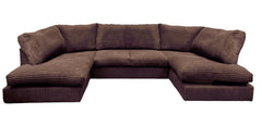 Aspen Full Back 6 Seater U Shaped Corner Jumbo Cord Fabric Sofa Chocolate