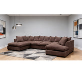 Monaco Scatter Back 6 Seater U Shaped Corner Jumbo Cord Fabric Sofa Chocolate
