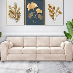 Raven Plush Velvet 4 Seater Full Back Sofa Cream
