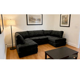 Cambridge Full Back 6 Seater U Shaped Corner Chenille Fabric Sofa Black