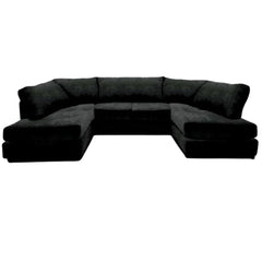Cambridge Full Back 6 Seater U Shaped Corner Chenille Fabric Sofa Black