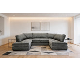 Cambridge Full Back 6 Seater U Shaped Corner Chenille Fabric Sofa Grey