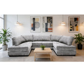 Cambridge Full Back 6 Seater U Shaped Corner Chenille Fabric Sofa Silver