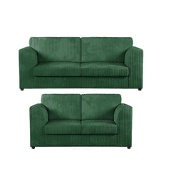 Hannah Jumbo Cord Full Back 3+2 Seater Sofa Suite Set Green