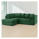 Hannah Jumbo Cord Scatter Back 4 Seater Left Hand Facing Corner Sofa Green