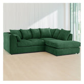 Hannah Jumbo Cord Scatter Back 4 Seater Right Hand Facing Corner Sofa Green