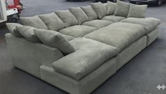 CAMBRIDGE U Shape Jumbo Cord Fabric Scatter Back Sofa with Extra Footstool