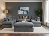 Cinema Large U Shape Sofa Jumbo Cord Fabric Grey