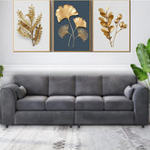 Raven Plush Velvet 4 Seater Full Back Sofa Grey