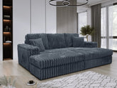 Luxe Chunky Cord 3-Seater Sofa with Removable 2 Footstools Grey