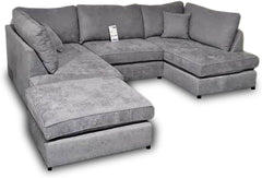 Harper 5 seater Cinema U shaped Chenille Fabric Corner Sofa Grey
