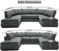 Windsor Scatter Back 6 Seater U Shaped Corner Chenille Fabric Sofa Grey