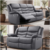 Roma Electric Leather Recliner 3+2 Seater Sofa Set Grey