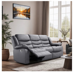 Roma Electric Leather Recliner 3+2 Seater Sofa Set Grey