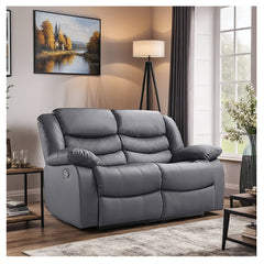 Roma Electric Leather Recliner 3+2 Seater Sofa Set Grey